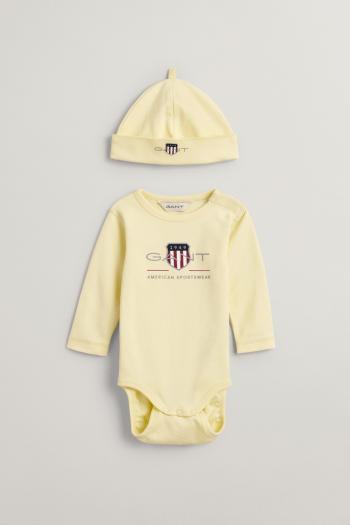 DĚTSKÝ SET GANT ARCHIVE SHIELD BODY AND BEANIE VANILLA YELLOW