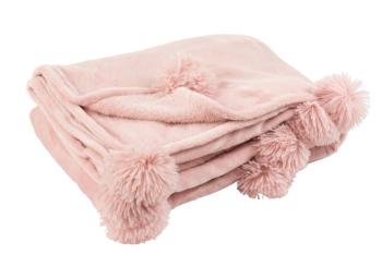 Růžový plyšový pléd Pompom s bambulemi baby pink -  130*170cm 3480