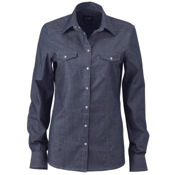 James & Nicholson Dámská džínová košile JN628 - Tmavý denim | XL