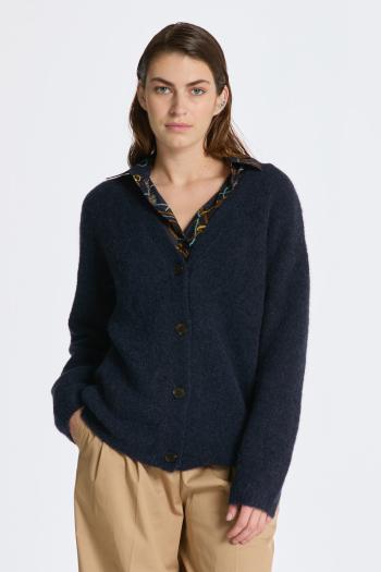 SVETR GANT HAIRY TEXTURE V-NECK CARDIGAN EVENING BLUE