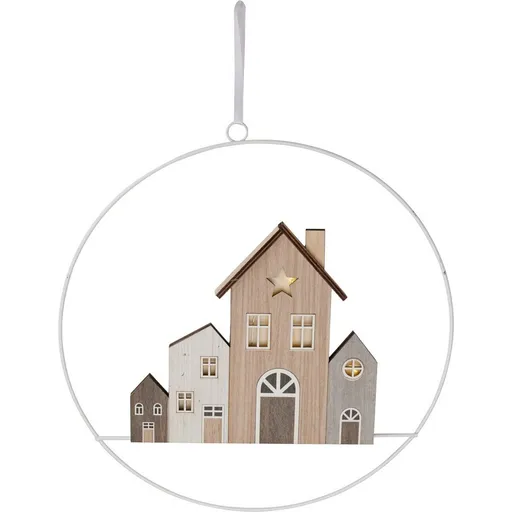 Závěsná vánoční dekorace Winter Houses, 30 cm, svítící, na baterie