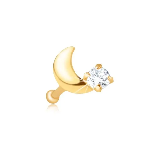 Piercing do nosu ve žlutém 14K zlatě - rovný, srpek měsíce, zirkon