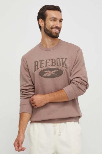 Mikina Reebok Classic pánská, hnědá barva, s aplikací