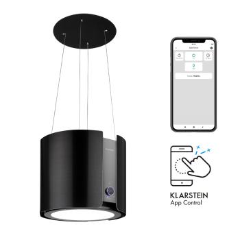 Klarstein Skyfall Smart, digestoř, 45 cm, ostrůvková, 402 m³/h, LED, nerezová ocel, černá