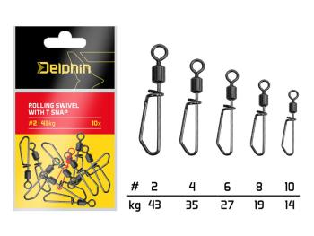 Delphin Karabinka s obratlíkem Rolling swivel with T snap 10ks - vel.2/43kg