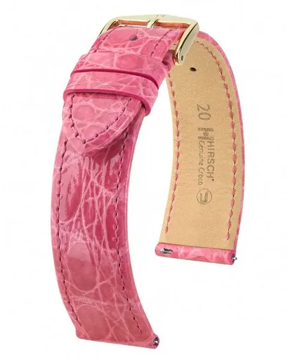 Řemínek Hirsch Genuine Croco - tmavě růžový, lesk - 17 mm - L – Standardní délka (doporučujeme) - 16 mm - Zlatá