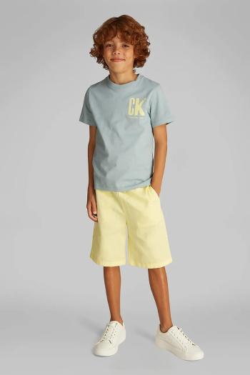 Detské bavlnené tričko Calvin Klein Jeans tyrkysová farba, s potlačou, IB0IB02447