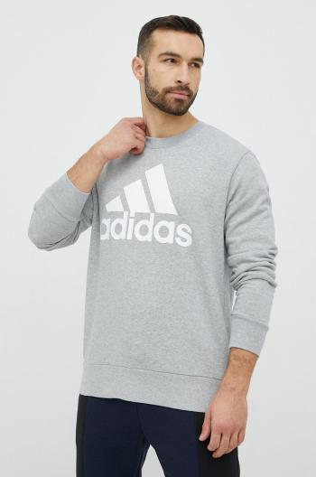 Bavlněná mikina adidas pánská, šedá barva, s potiskem