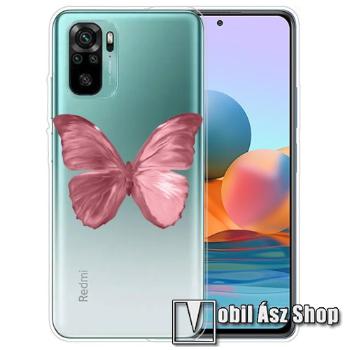 Szilikon védő tok / hátlap - RÓZSASZÍN PILLANGÓ MINTÁS - ÁTLÁTSZÓ - Xiaomi Redmi Note 10 / Note 10S / Poco M5s