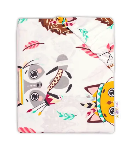 Baby Nellys Bavlněné prostěradlo do postýlky Ježek a liška - bílá, 140 x 70 cm