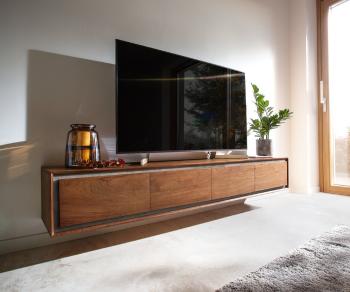 TV stolek Stonegrace 200 cm akácie hnědá kamenná dýha 4 dvířka