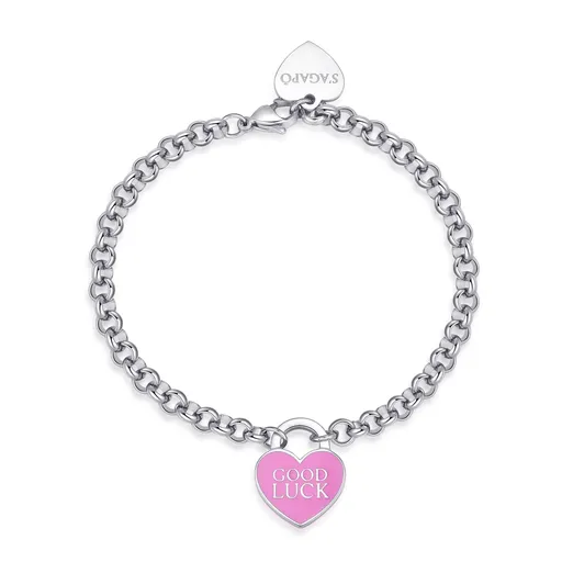 S'Agapõ Půvabný ocelový náramek se srdíčkem Good Luck Be My Always SBM87