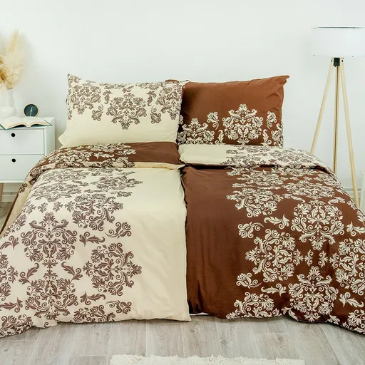 Stanex Saténové povlečení Venzel hnědá, 140 x 220 cm, 70 x 90 cm