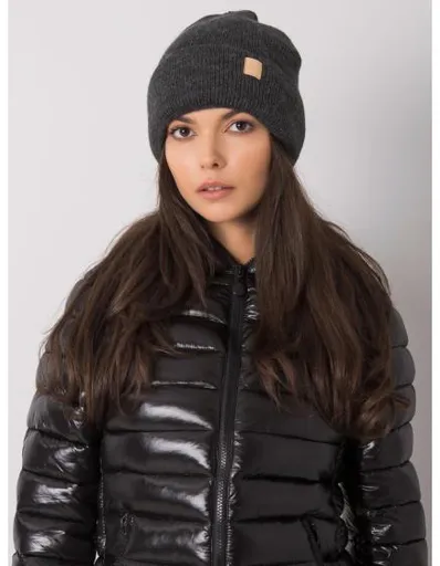 Dámská čepice s bambulí tmavě šedá