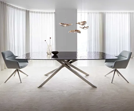 Jídelní stůl Edge oválný 240x120 reliéfní sklo kouřově černá 3D