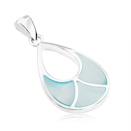 Stříbrný přívěsek 925, kapka s výřezem a dekorativní modrou perletí