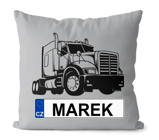 Polštář SPZ se jménem – černý kamion (Velikost: 55 x 55 cm, Jméno: Marek)