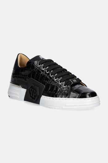 Kožené sneakers boty Philipp Plein Crocco Lo-Top Hexagon černá barva, USC0653 PTE003N 02