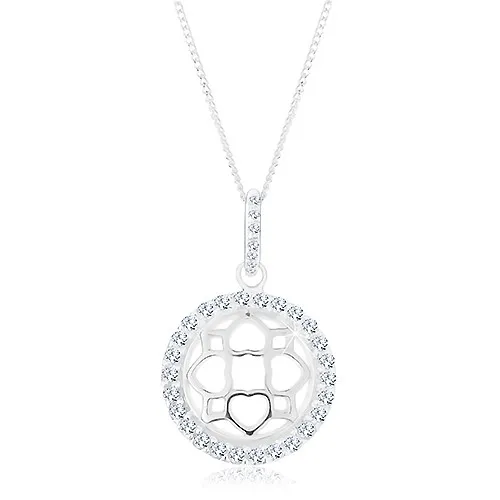 Stříbrný 925 náhrdelník, řetízek a přívěsek, třpytivý kruh, vypouklý ornament