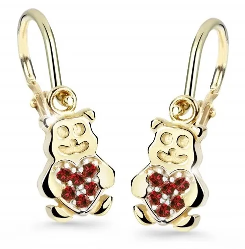 Cutie Jewellery Dětské náušnice ze žlutého zlata Medvídci C2751-10-X-1 červená