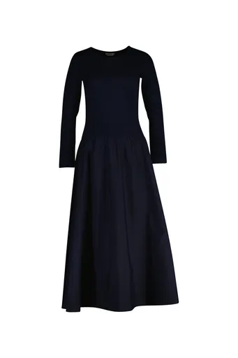 ŠATY GANT MIDI JERSEY WOVEN COMBO LS DRESS EVENING BLUE