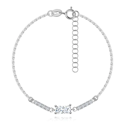 Stříbrný náramek 925 s obdélníkovým zirkonem a pásky