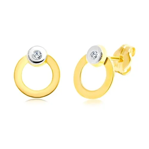 Náušnice z kombinovaného zlata 585 - obrys kruhu se vsazeným zirkonem