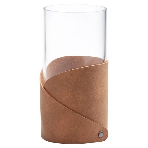 Váza FOLD NUPO 15 cm, přírodní, kůže / sklo, LIND DNA