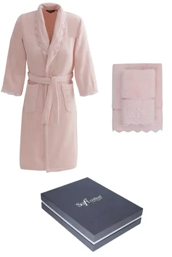 Dámský župan FREYA  + ručník + osuška + dárkový box XL Růžová