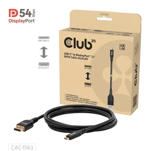 Club3D Kabel USB-C na DisplayPort 2.1 DP54 Bi-Directional, 8K120Hz, 4K480Hz, 2m