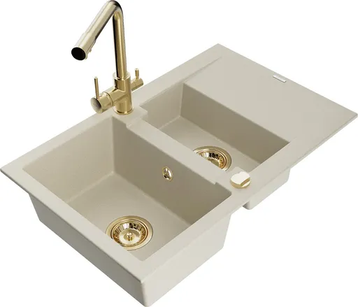 MEXEN/S Gaspar granitový dřez 1.5 s odkapávačem včetně baterie Duero, béžová 6507-69-671600-50