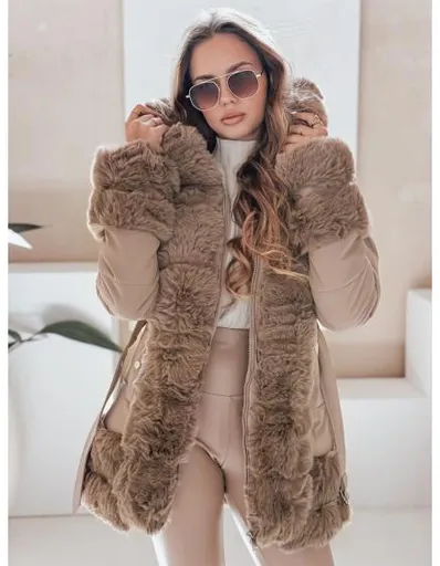 Dámská zimní bunda CITYGLANCE s kožešinou kamelová