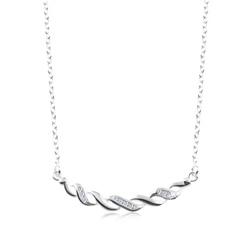 Stříbrný 925 náhrdelník, dvě propletené vlnky - hladká a zirkonová