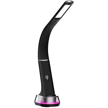 Immax LED stolní lampička Corella s Qi nabíjením černá se stříbrnými prvky, RGB podsvícení (08973L)