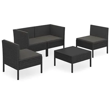 5dílná zahradní sedací souprava s poduškami polyratan černá, 3094341 (3094341)
