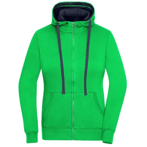 James & Nicholson (Daiber) Dámská mikina na zip s kapucí JN962 - Zelená / tmavě modrá | L