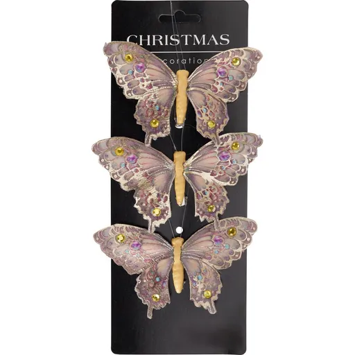Sada vánočních ozdob Motýli, zlatá, 12x8x2cm, s klipem, SADA 3 KS