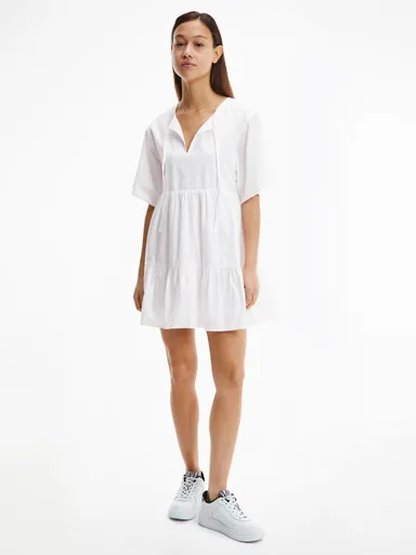 Tommy Jeans dámské bílé šaty TIERED KAFTAN DW0DW12889 M