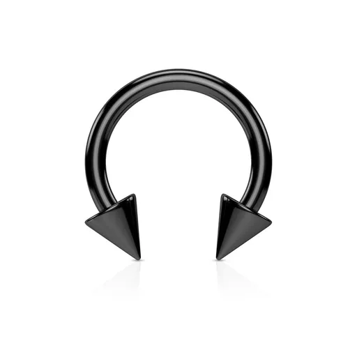 Ocelový piercing do nosu - podkova ukončená špičatými hroty, titanový povrch - Rozměr: 1,2 mm x 10 mm x 3x3 mm