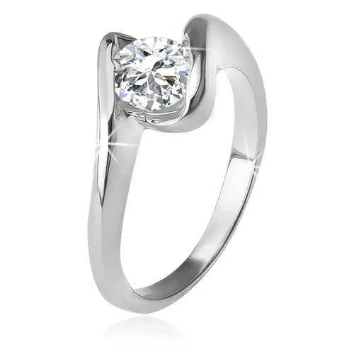 Prsten s čirým zirkonem mezi zahnutými rameny, stříbro 925 - Velikost: 50