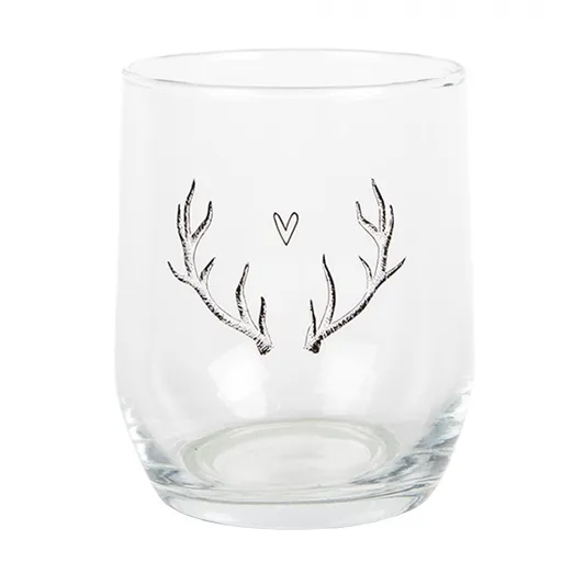 Sklenička na vodu paroží se srdíčkem Love Deer - Ø 8*9 cm / 300 ml NWVGL0002