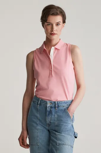 POLOKOŠILE GANT CONTRAST COLLAR SLEEVELESS PIQUE GERANIUM PINK