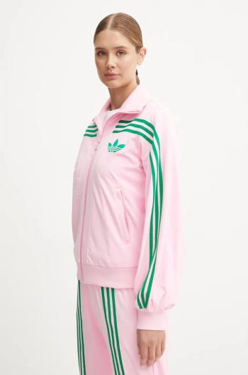 Mikina adidas Originals 70s Velour Tracktop dámská, růžová barva, vzorovaná, JN8284