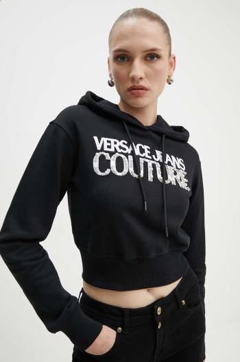 Bavlněná mikina Versace Jeans Couture dámská, černá barva, s kapucí, s aplikací, 77HAIE07 CF00E