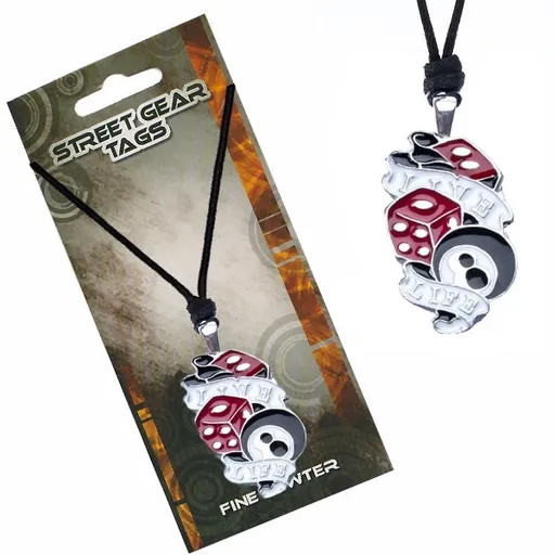 Trojbarevný náhrdelník na šňůrce - kostky, koule, nápis Live Life