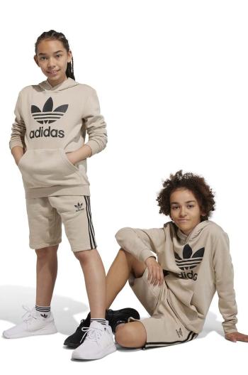 Dětská mikina adidas Originals TREFOIL béžová barva, s kapucí, s potiskem