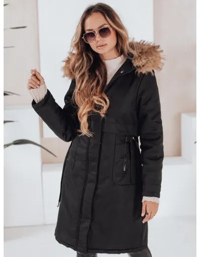 Dámská zimní bunda parka s kožešinou černá