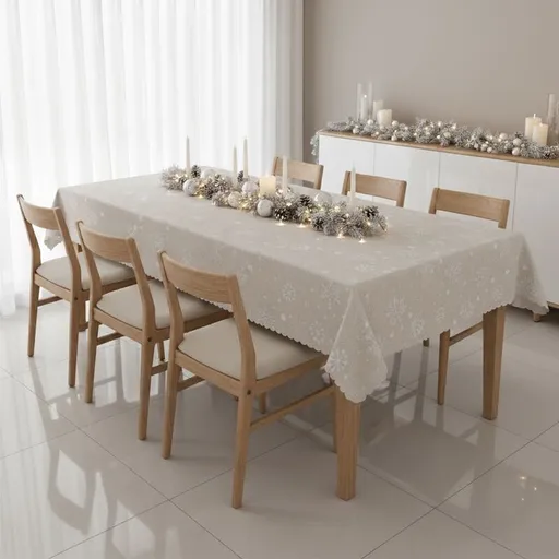 Ubrus gobelinový vánoční, Malé vločky a bílé tečky, béžový 40 x 160 cm