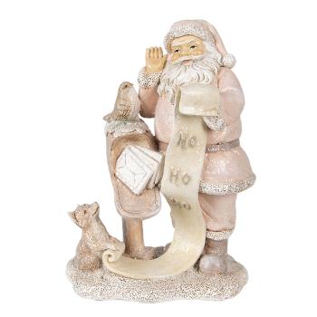 Růžová vánoční dekorace socha Santa se zvířátky - 11*8*15 cm 6PR3934