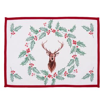 Sada 6 ks látkového stolního prostírání Holly Christmas s jelenem - 48*33 cm HCH40